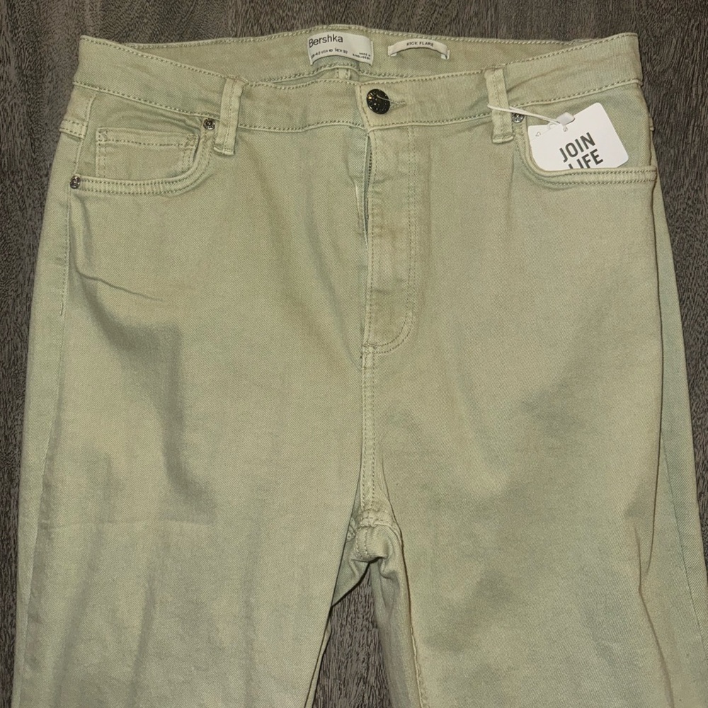 Bershka Kick Flair Jeans (Green, Size USA 10, NEW, Tags Included) - Picture 3 of 10
